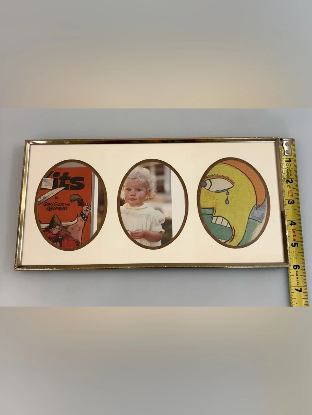 Vintage Carr Triple Photo Picture Frame Brass Gold Tone Small Portrait Holder